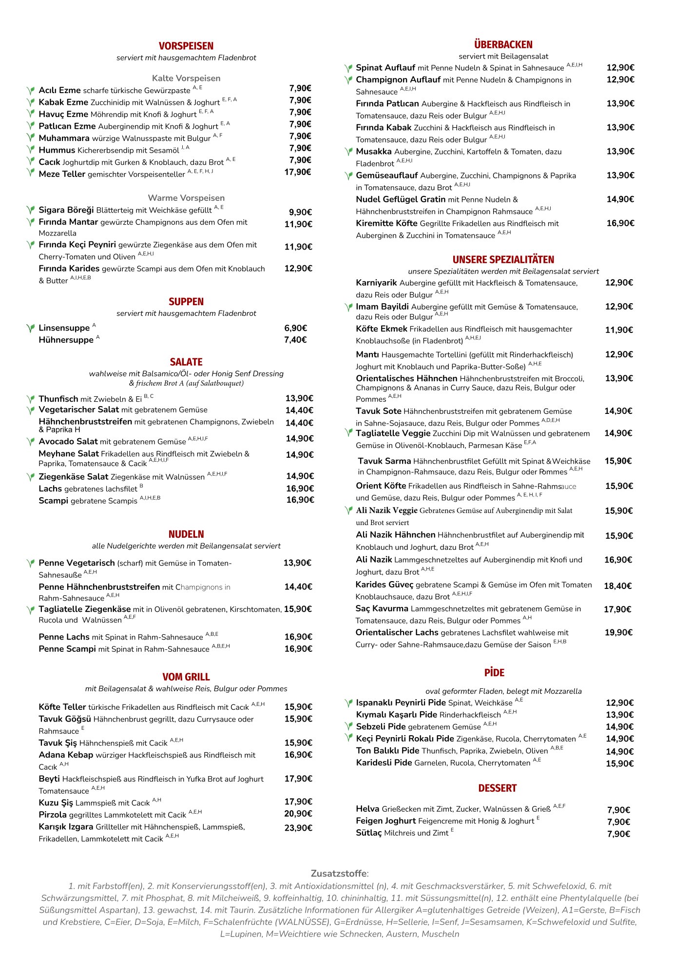 Orient expresso-Speisekarte Orient expresso-Speisekarte